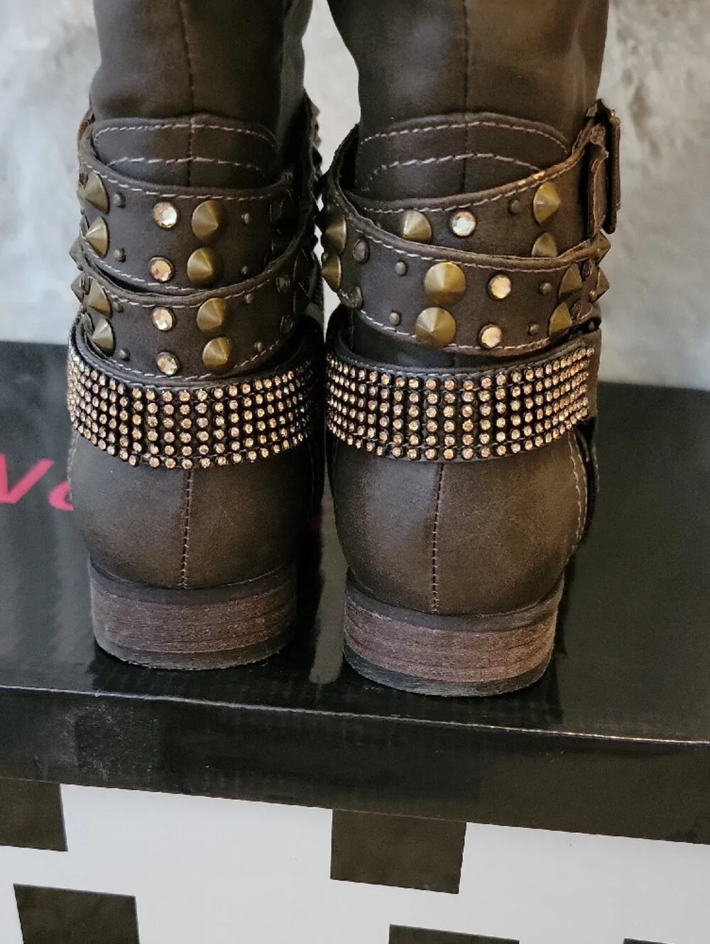 Women's Tall Brown Studded Slip On Embellished Boots